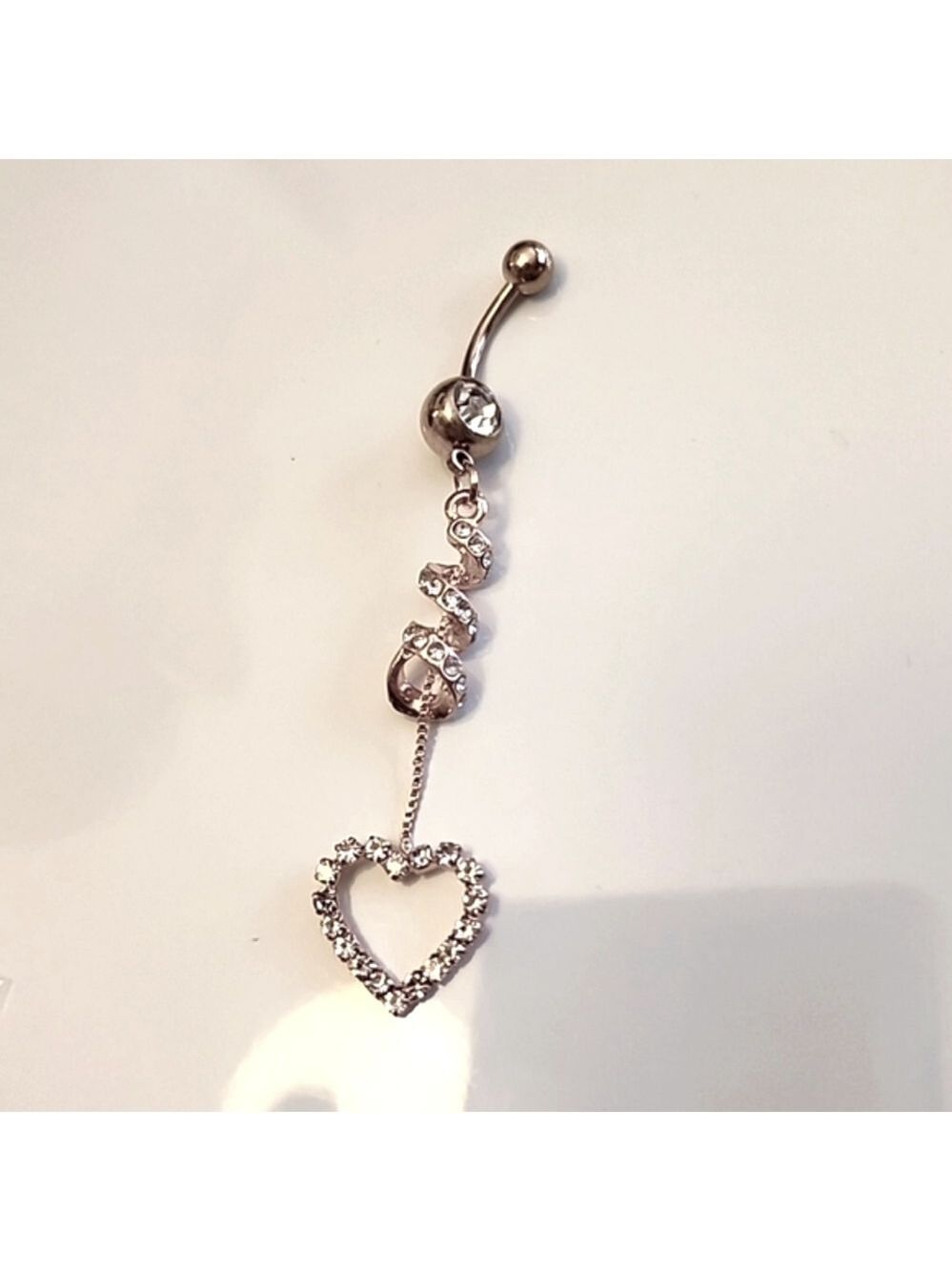 14 G SURGICAL STEEL DANGLE  Heart  BELLY BUTTON Simulated Diamond
